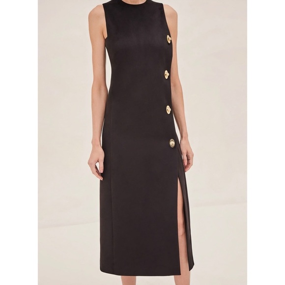 NWT ALEXIS Midi Black Sleeveless Kalita Faux-Suede Dress - Picture 3 of 6